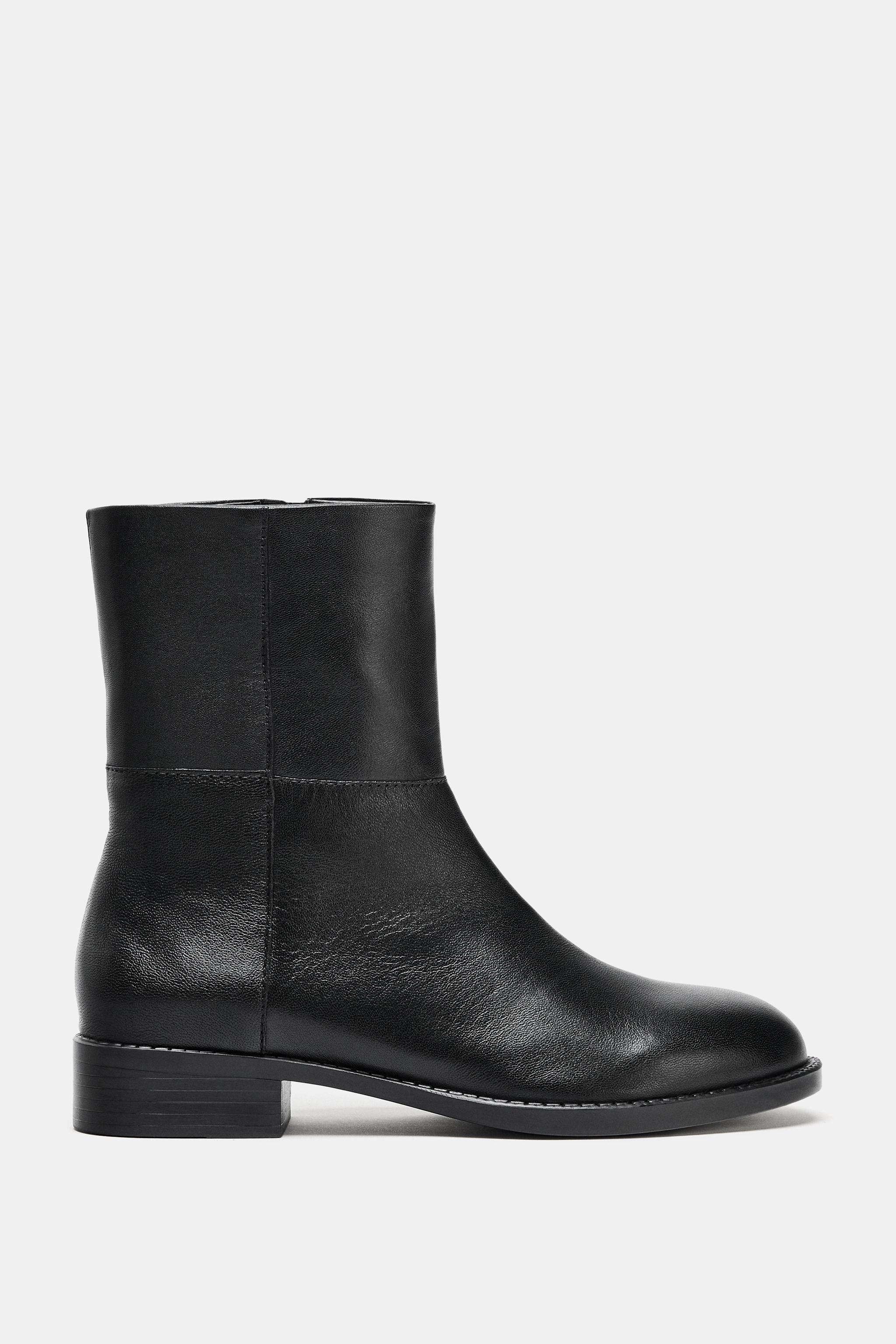 LOW HEELED LEATHER ANKLE BOOTS